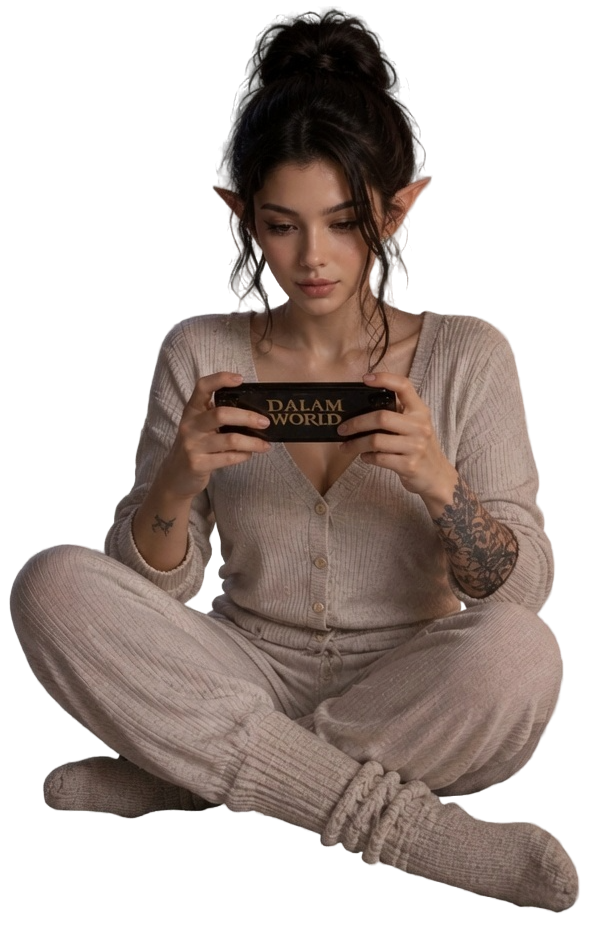 Dalam World mascot playing on Android phone